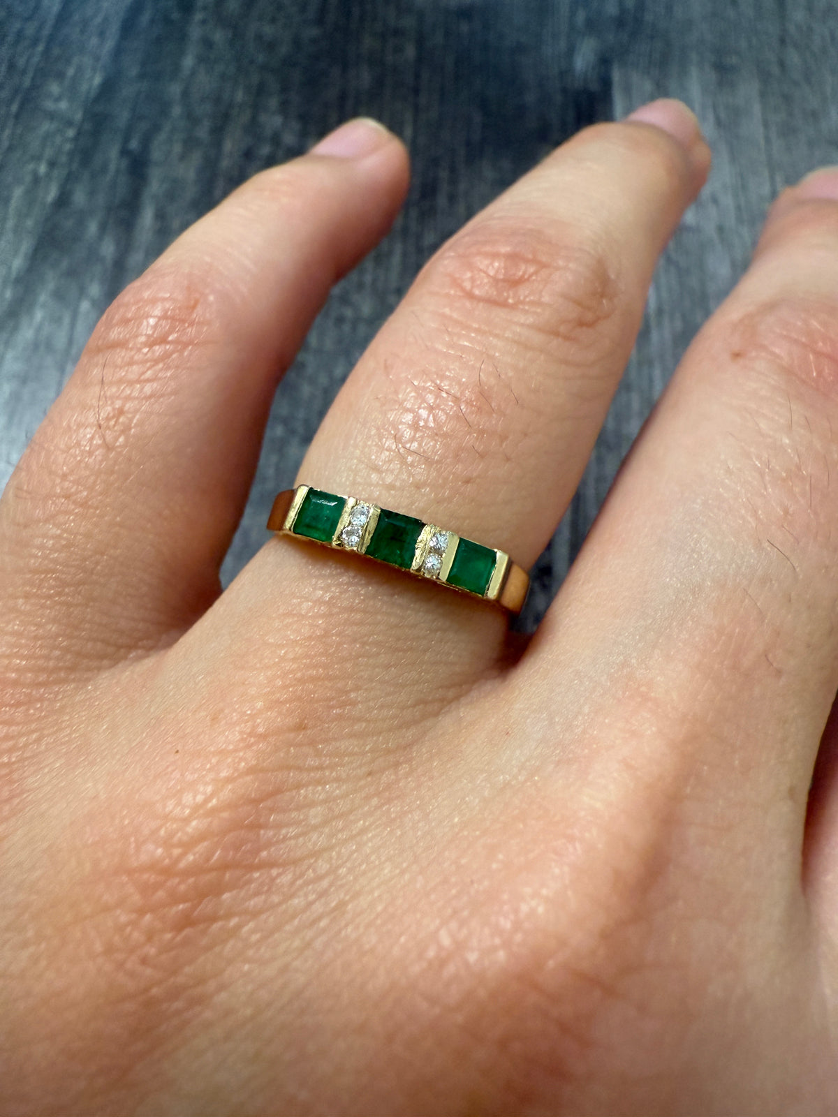 Emerald and Diamond Band in 14K Gold