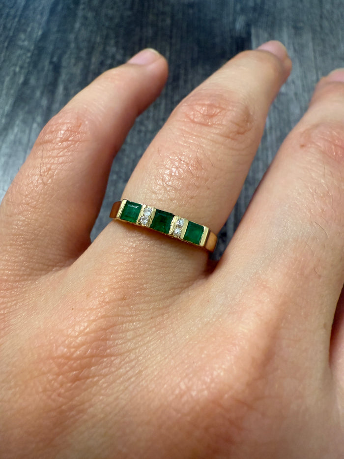 Emerald and Diamond Band in 14K Gold