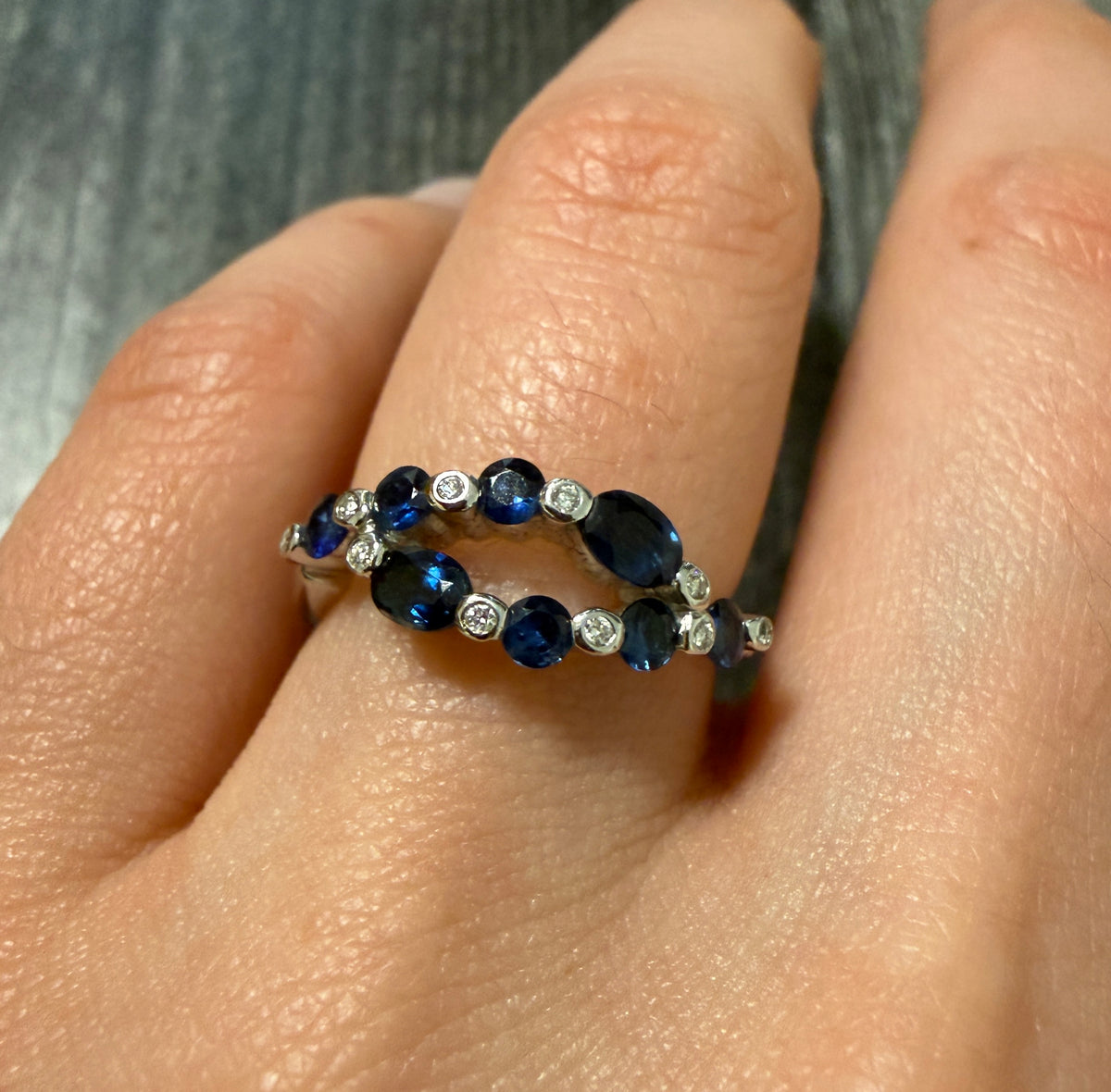 Sapphire and Diamond Bypass Marquise Ring in 18K Gold