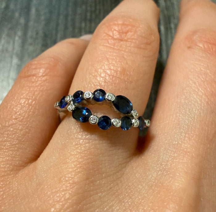 Sapphire and Diamond Bypass Marquise Ring in 18K Gold
