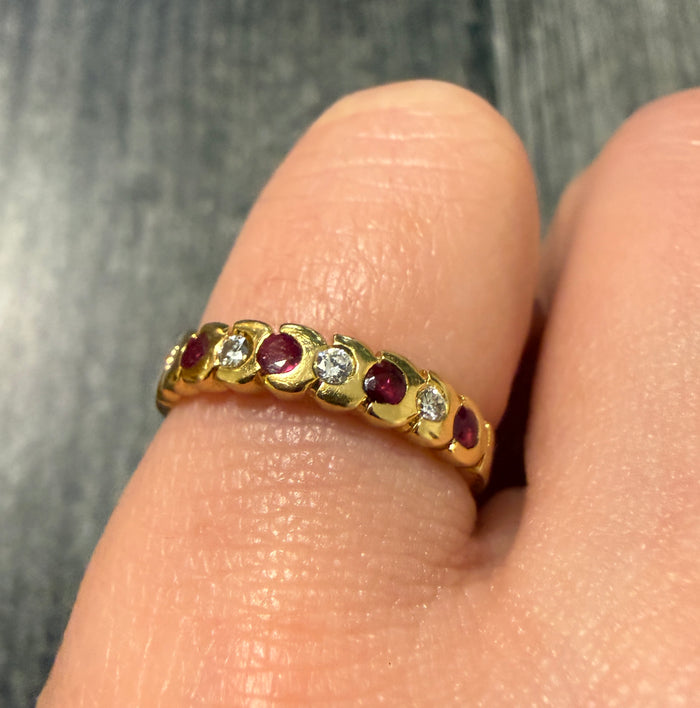 Alternating Ruby and Diamond Band in 18K Gold