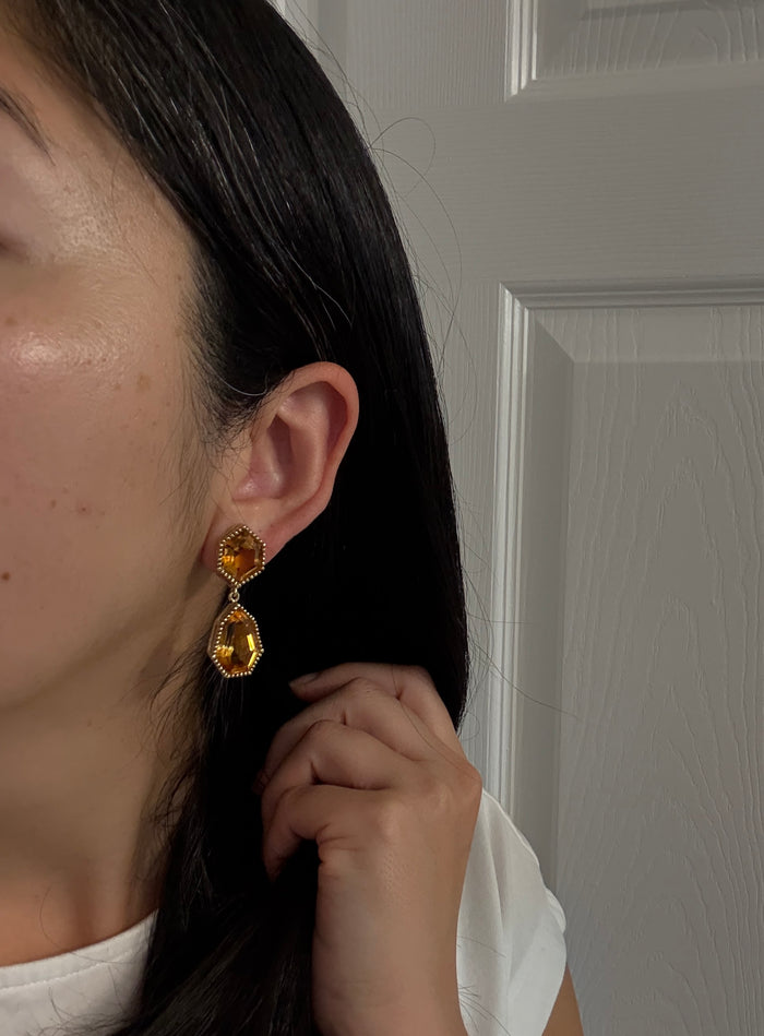 Golden Citrine and 18K Gold Dangle Earrings