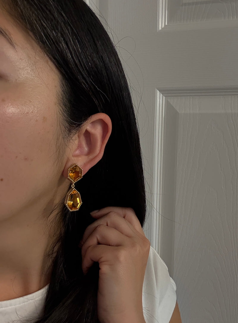 Golden Citrine and 18K Gold Dangle Earrings
