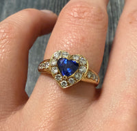 Heart Shaped Sapphire and Diamond Halo Ring