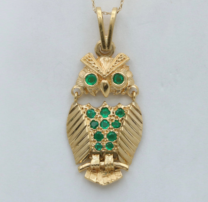 Vintage 18K Gold and Emerald Owl Charm