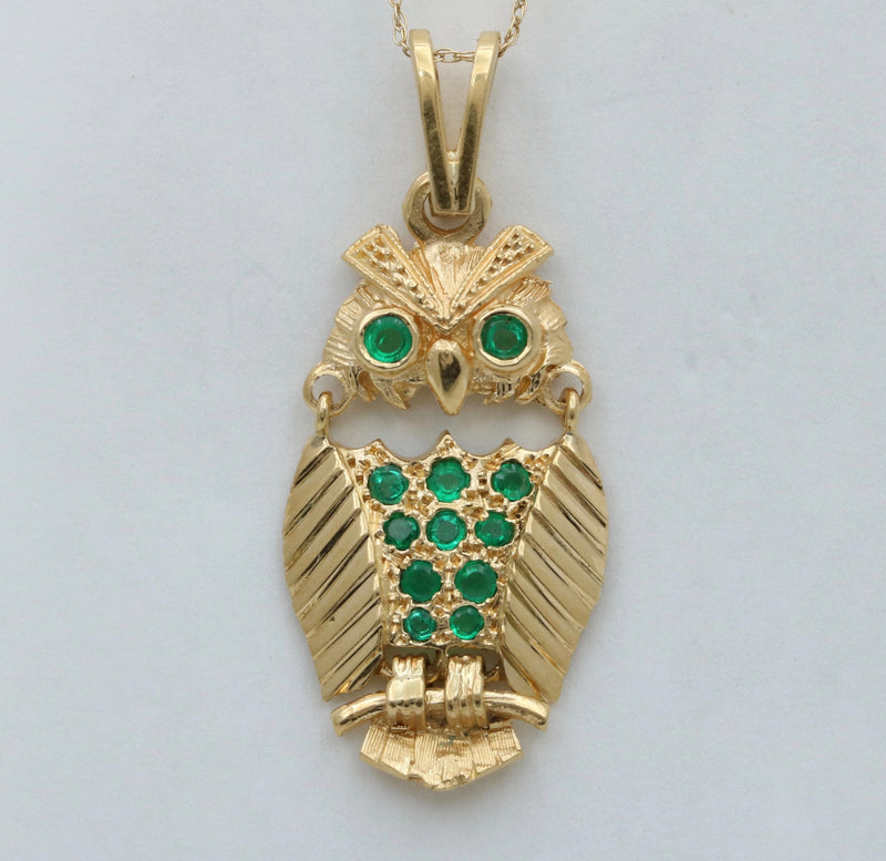 Vintage 18K Gold and Emerald Owl Charm