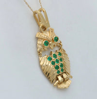Vintage 18K Gold and Emerald Owl Charm
