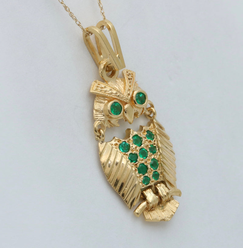 Vintage 18K Gold and Emerald Owl Charm