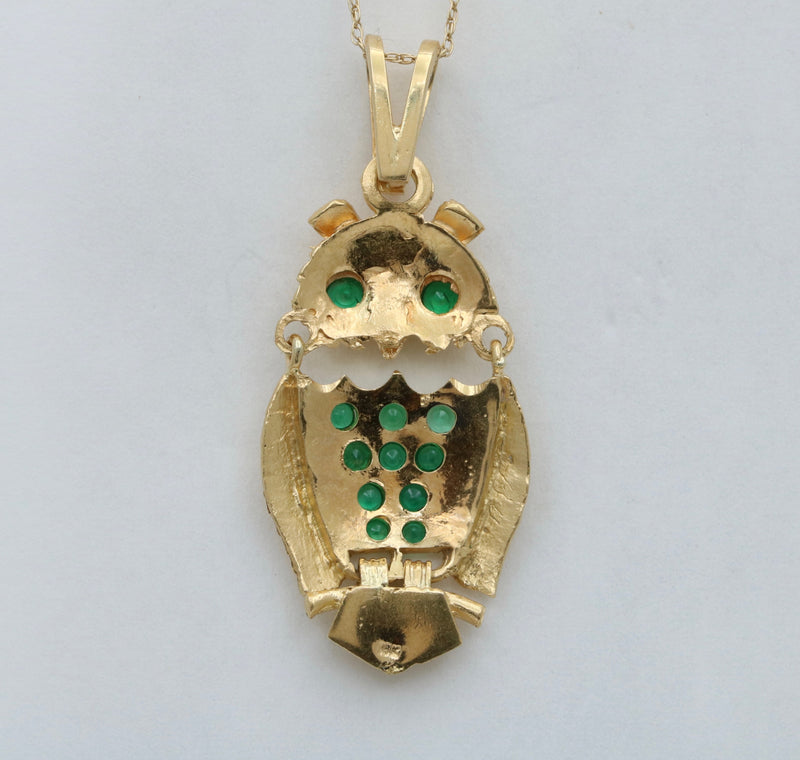 Vintage 18K Gold and Emerald Owl Charm