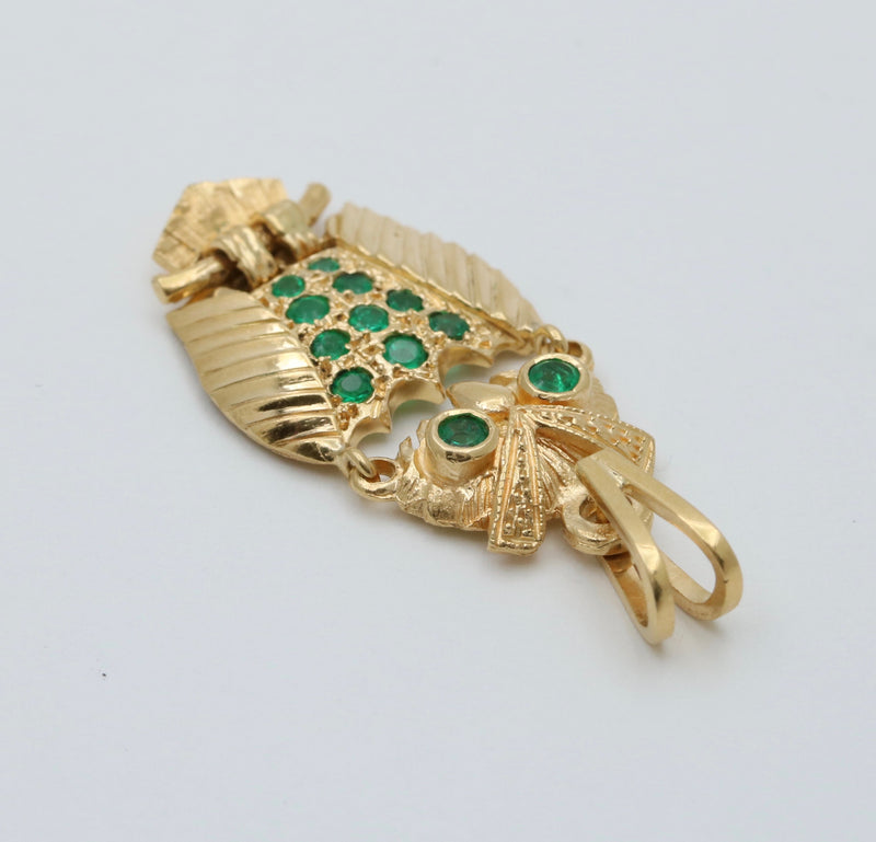 Vintage 18K Gold and Emerald Owl Charm