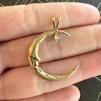 Vintage 14K Gold Crescent Moon and Star Charm