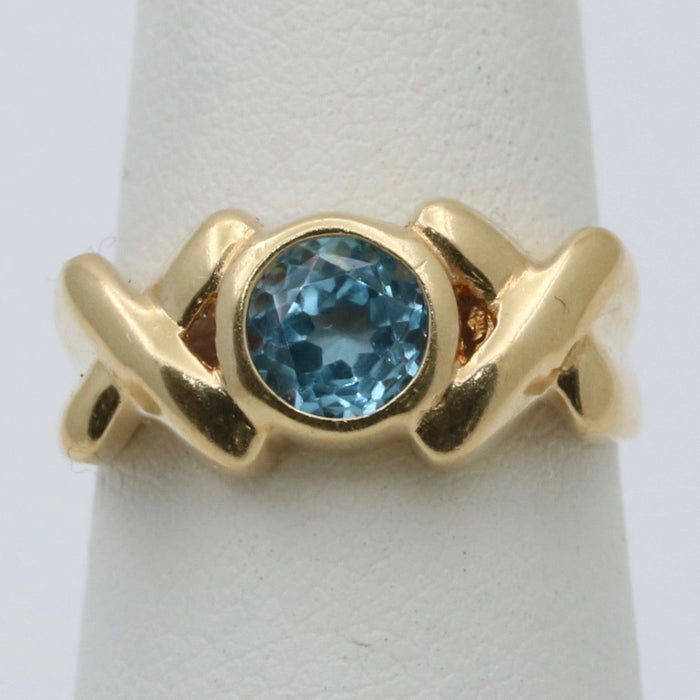 Vintage Blue Topaz and 14K Gold XOXO Ring