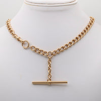 Art Deco Solid 14K Gold Curb Link Watch Chain, 14” Long