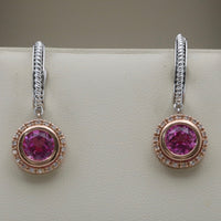 Pink Topaz and Diamond 14K Gold Dangle Earrings