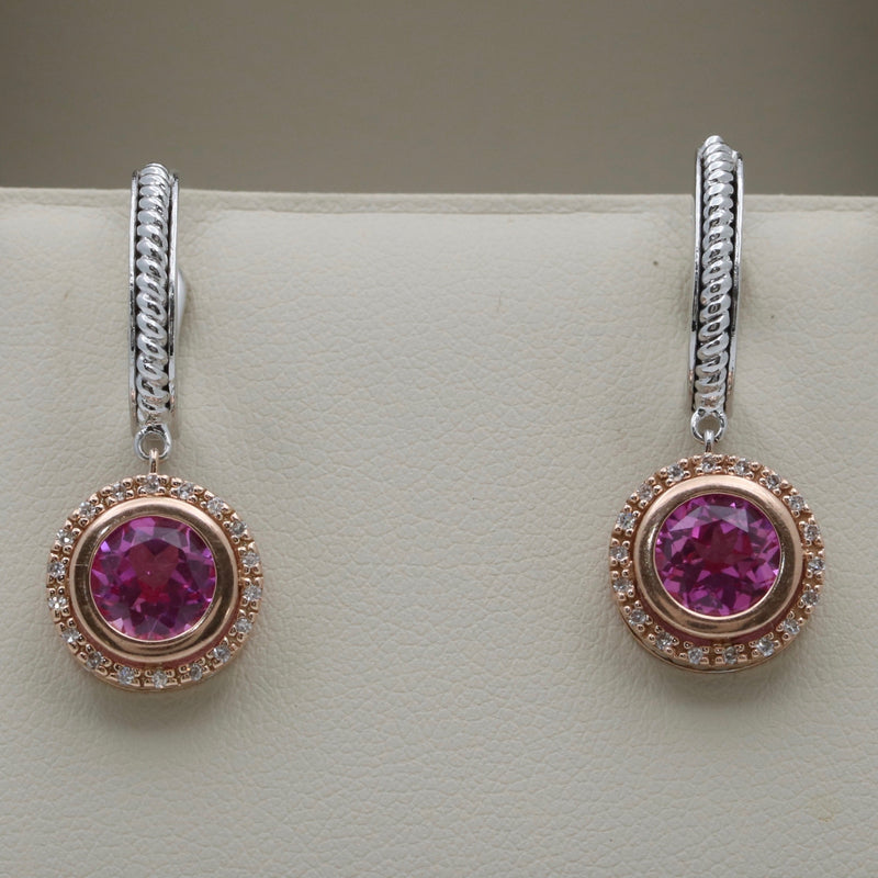 Pink Topaz and Diamond 14K Gold Dangle Earrings