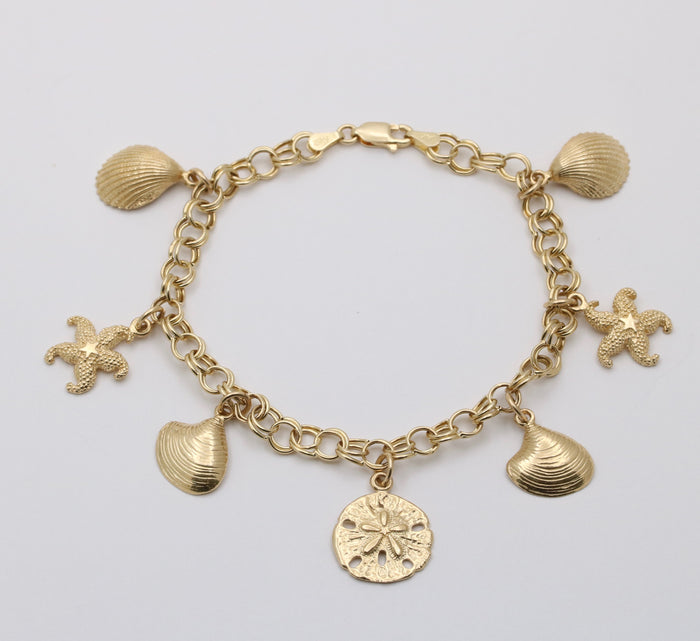 Vintage Ocean Themed 14K Gold Charm Bracelet