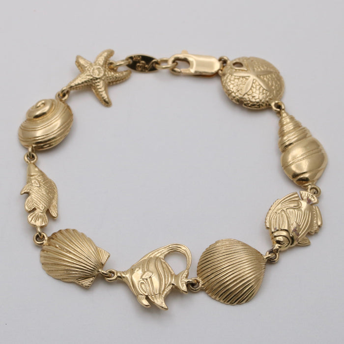 Vintage 14K Gold Ocean Motif Bracelet, 7” Long