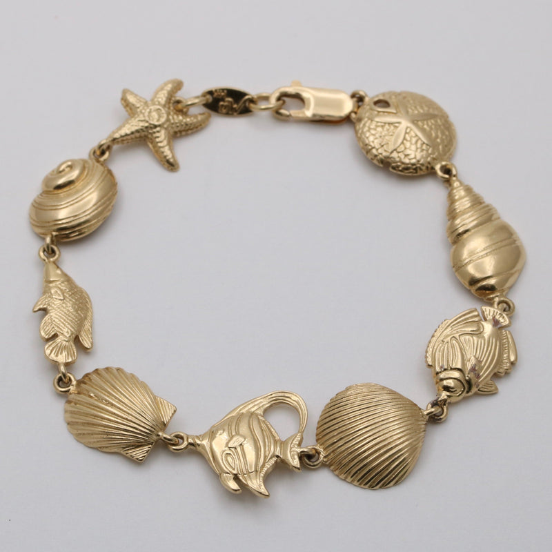 Vintage 14K Gold Ocean Motif Bracelet, 7” Long