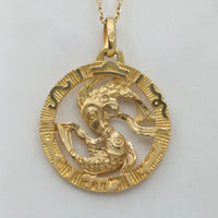 Large 18K Gold Pisces Double Fish Pendant