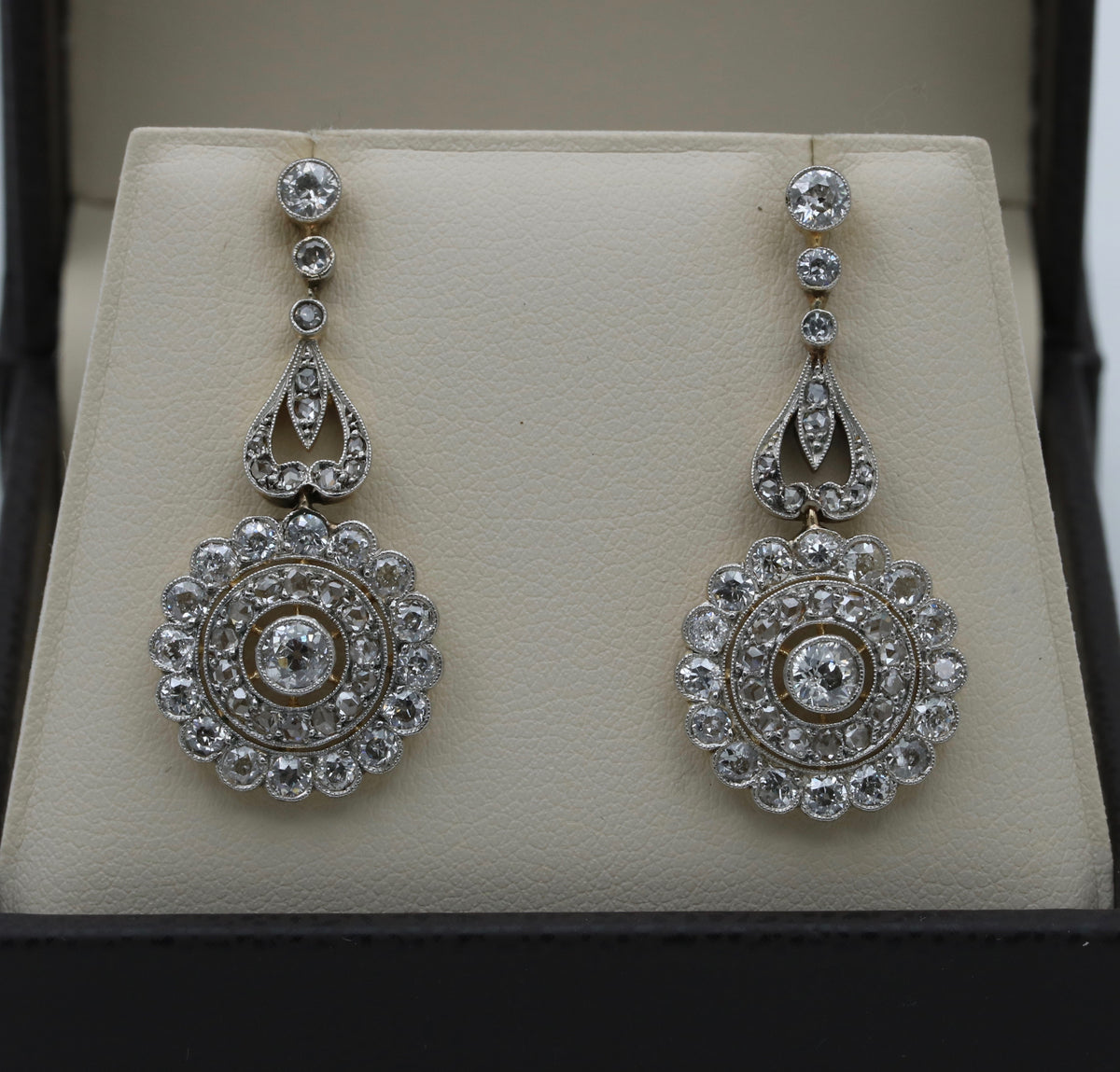 Edwardian 3.3 Carat Diamond and 18K Gold Drop Earrings