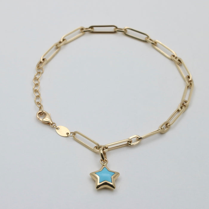 Paperclip Bracelet with Blue Enamel Star Charm