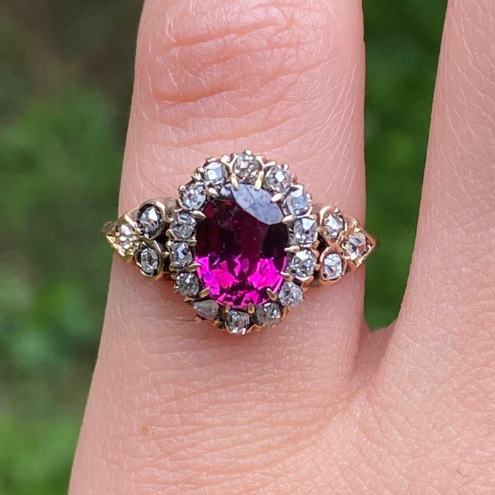 Victorian Rhodolite Garnet and Diamond Trefoil Motif Ring