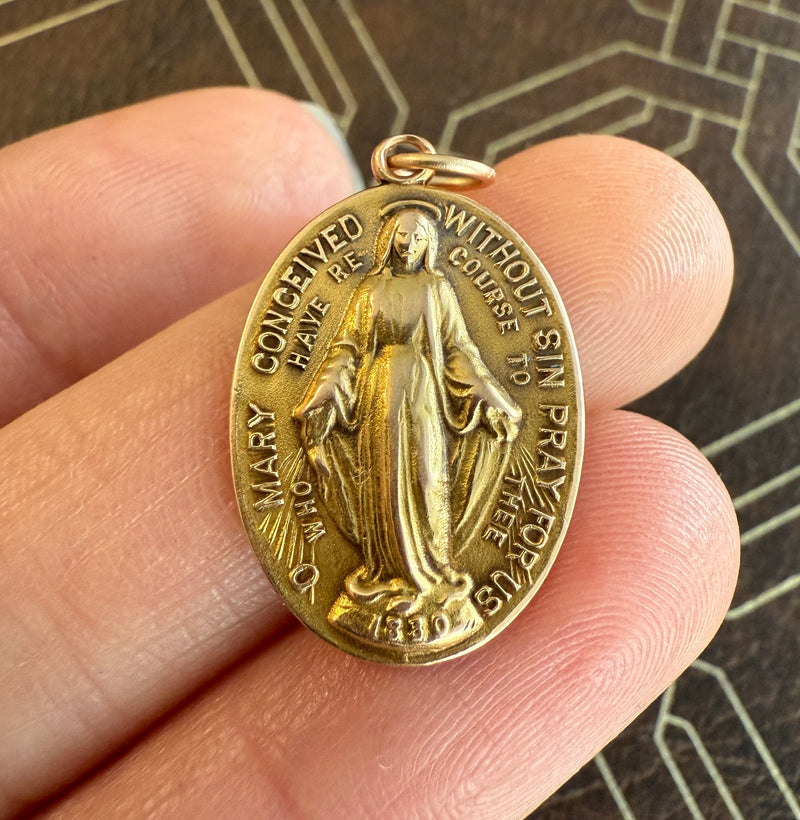 Vintage 14K Gold Saint Mary Religious Medal Charm