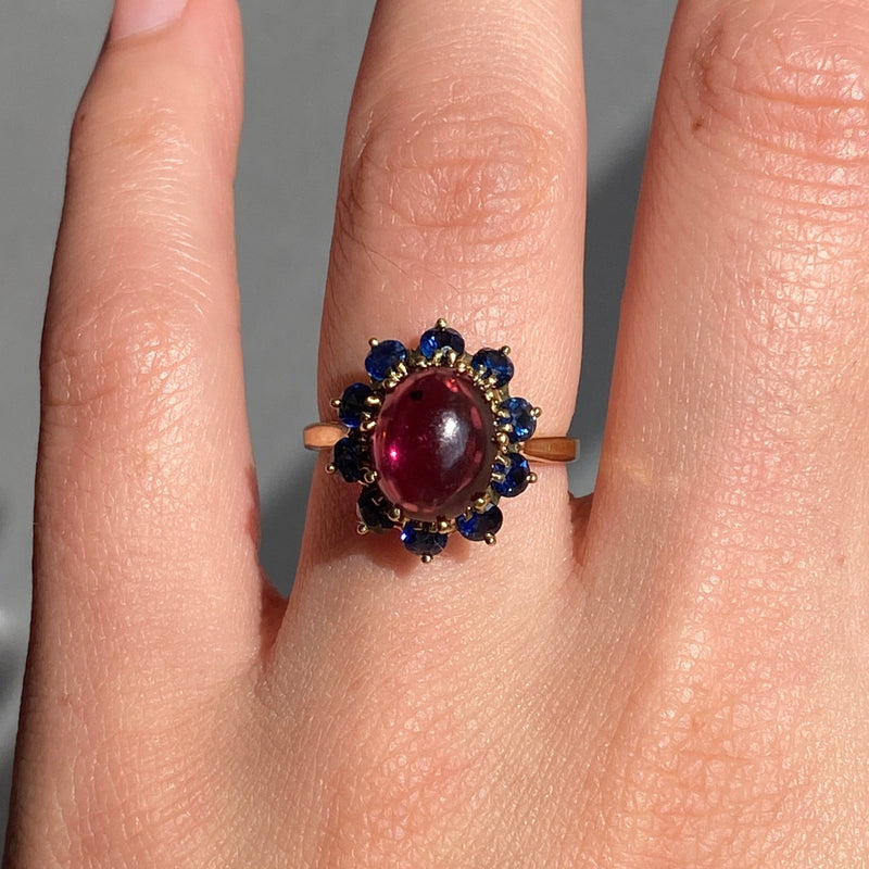 Cabochon Pink Tourmaline and Sapphire Halo 18K Gold Ring