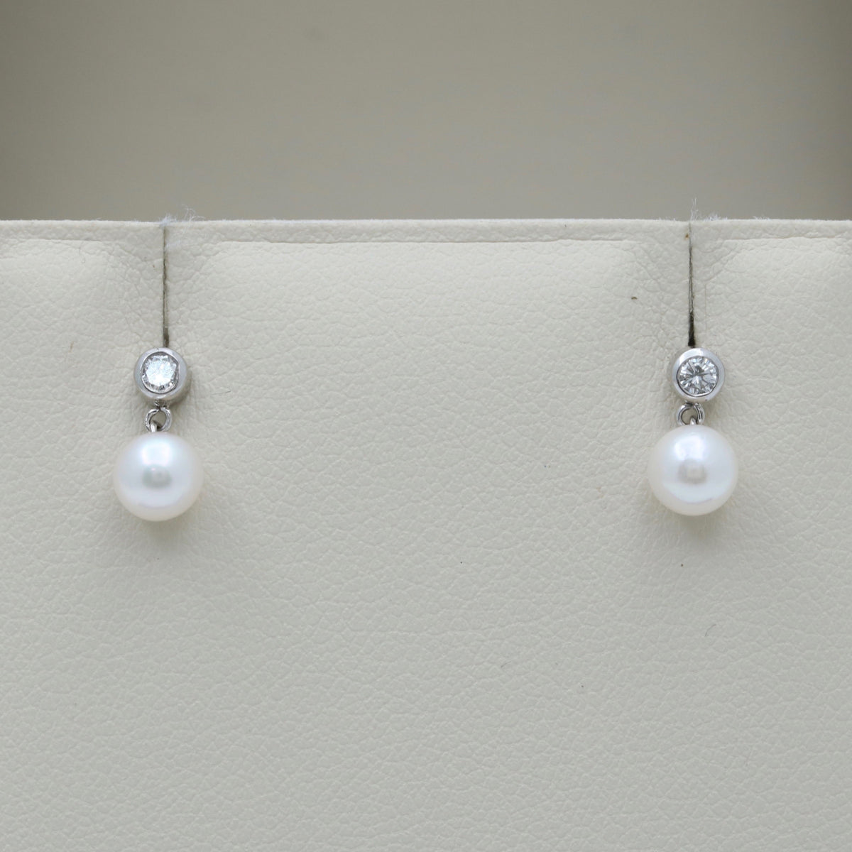 Small Pearl and Diamond Dangle Earrings, 18K Gold