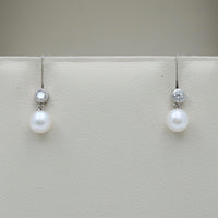 Small Pearl and Diamond Dangle Earrings, 18K Gold