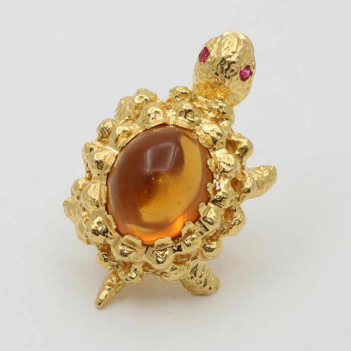 Vintage Citrine and 18K Gold Turtle Pin, 1 of 4