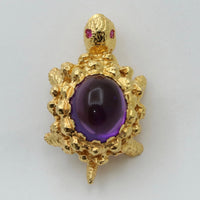 Vintage Amethyst and 18K Gold Turtle Pin, 4 of 4