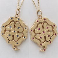 Double-Sided 14K Gold Dangling Four Leaf Clover Charm