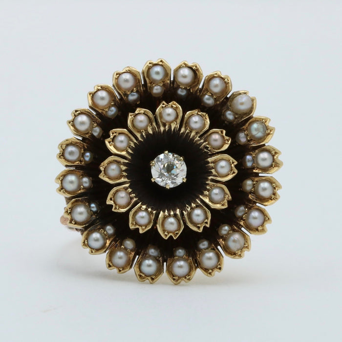 Victorian Diamond and Split Pearl Sunflower Pin