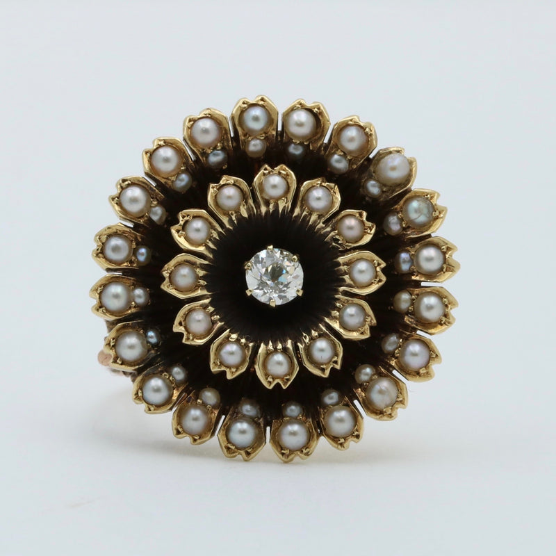 Victorian Diamond and Split Pearl Sunflower Pin
