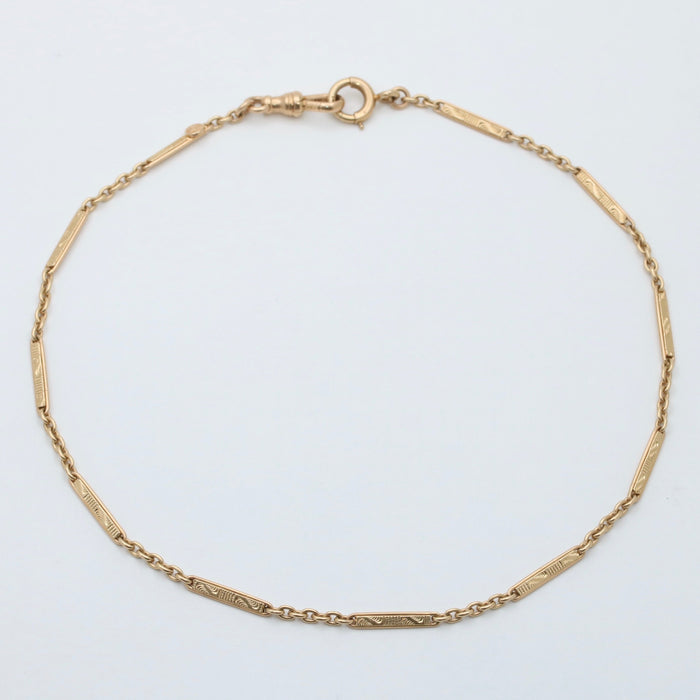 Art Deco 14K Gold Bar Link Watch Chain, 13.75” Long