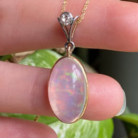 Vintage Jelly Opal and Diamond Platinum Pendant