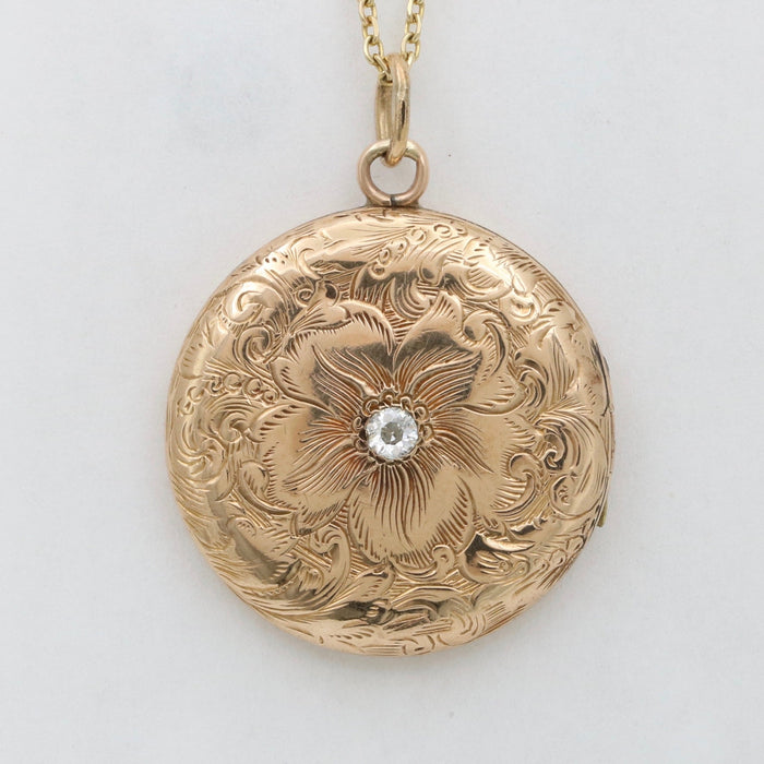 Victorian Diamond and 14K Gold Chased Locket