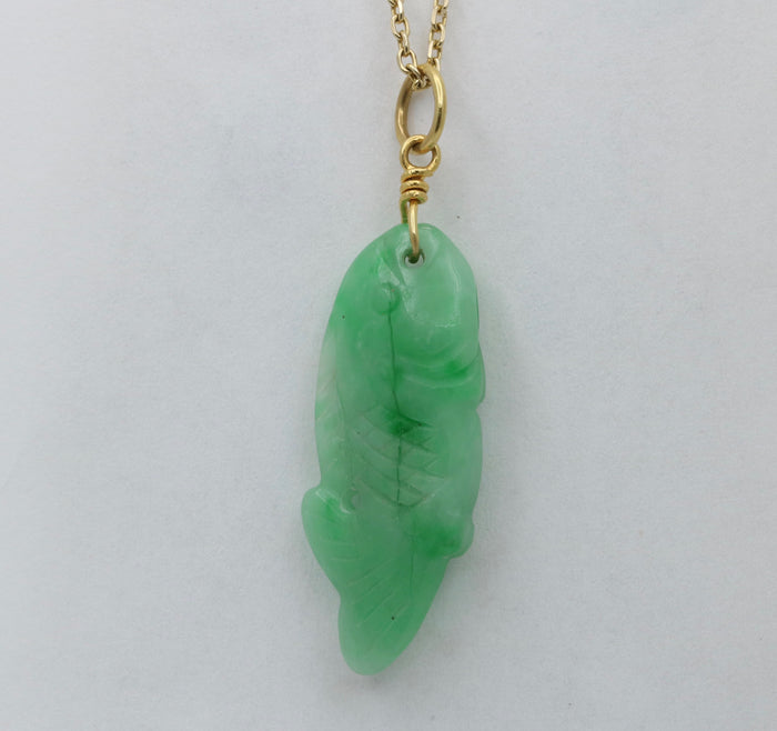 Vintage Carved Jade and 18K Gold Fish Charm