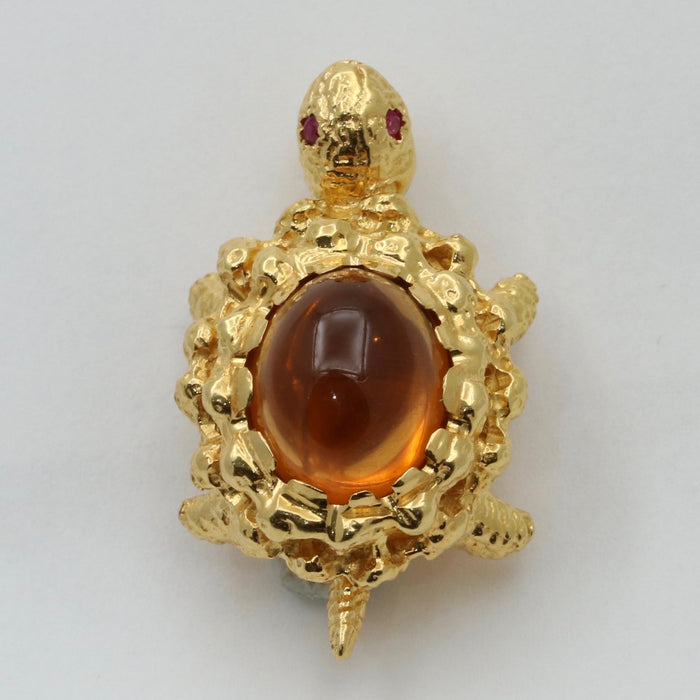 Vintage Citrine and 18K Gold Turtle Pin, 2 of 4