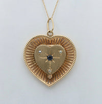 Vintage Sapphire, Diamond, and 14K Gold Heart Locket