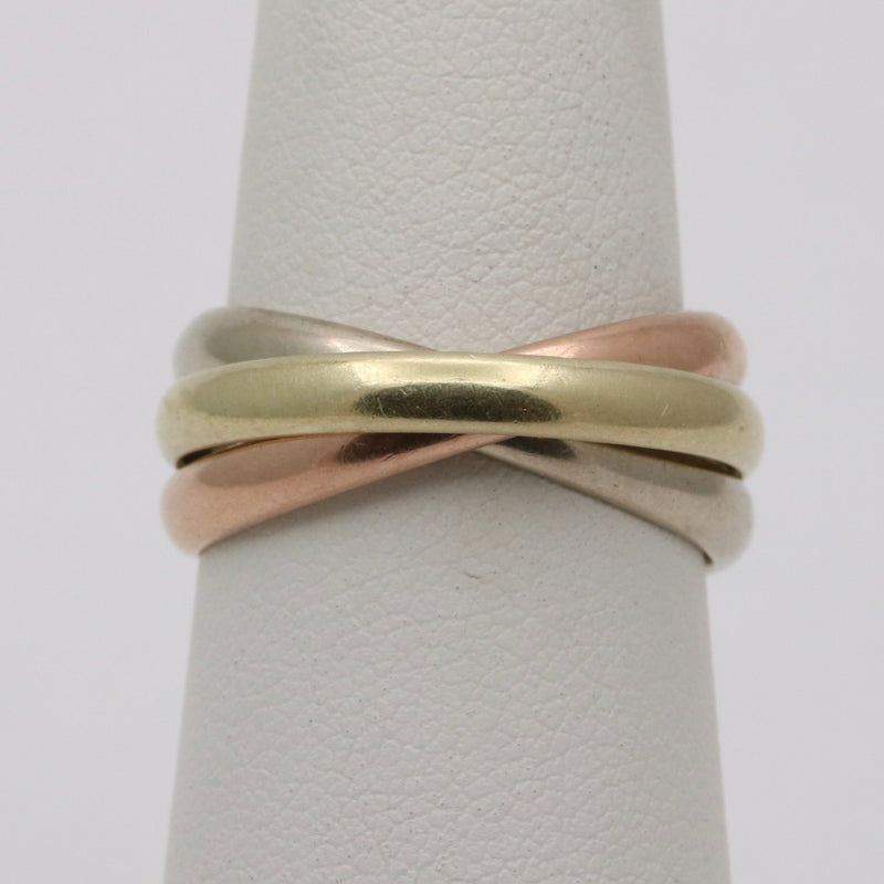 Vintage 14K Tricolor Gold Rolling Ring, Trinity Band Size 7.75