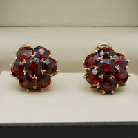 Vintage 11 Carat Garnet Cluster 18K Gold Dome Earrings