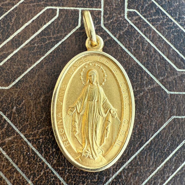 18K Gold Saint Mary Religious Medal Charm