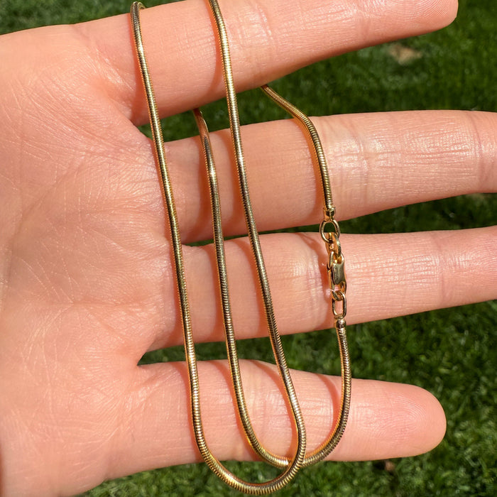 Vintage 14K Gold Tubular Snake Chain, 16” Long