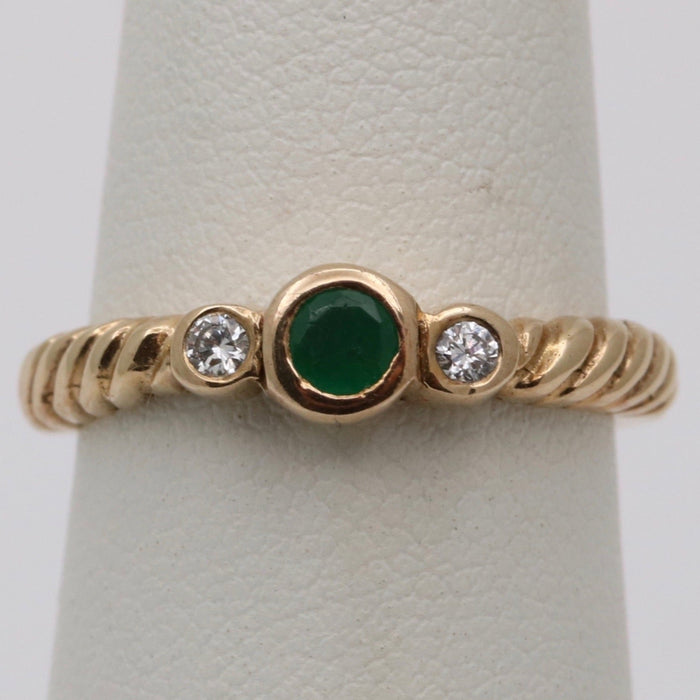 Vintage Emerald and Diamond 14K Gold Twist Band