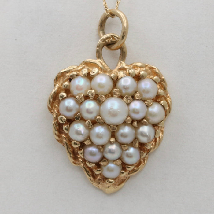 Vintage Pearl Cluster and 14K Gold Heart Charm