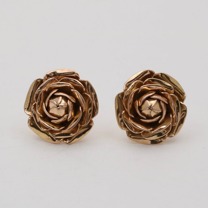 Vintage 14K Gold Rose Stud Earrings