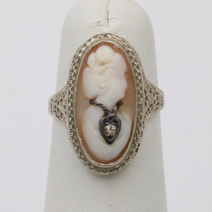 Art Deco 14K Gold and Carved Shell Cameo Ring