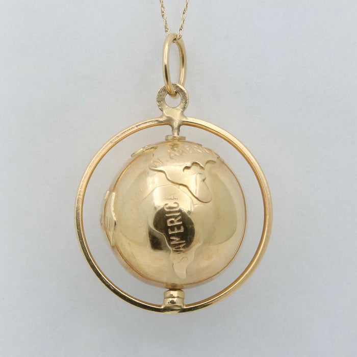 Large Vintage 14K Gold Spinning Globe Charm